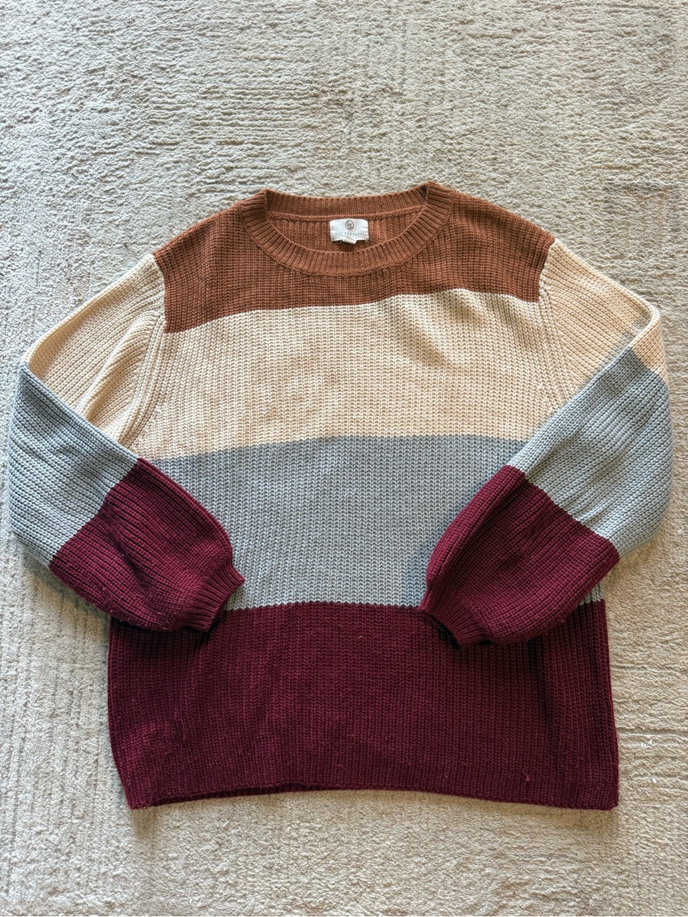 FSL Colorblock Crewneck Sweater in Brown, Cream, Gray & Burgundy size small